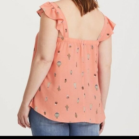 TORRID Cactus Print Coral Flutter Tank Size 1X - Picture 2 of 14